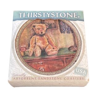 THIRSTYSTONE All Natural Sandstone Coasters Teddy bear (Set of 4)